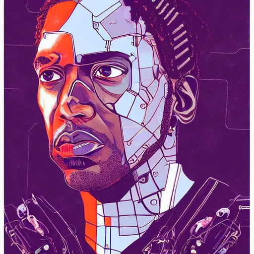 Image similar to portrait of kawhi leonard as half terminator by conrad roset, cybernetically enhanced, hyperdetailed, cyberpunk, cool, trending on artstation