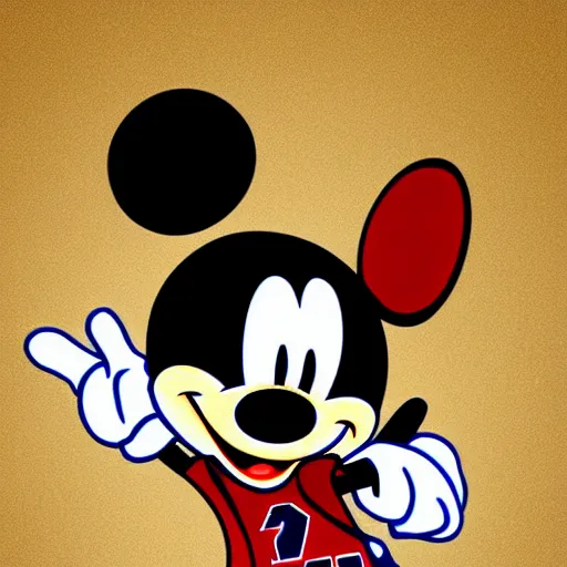 Prompt: Mickey Mouse dunking on Lebron James digital art