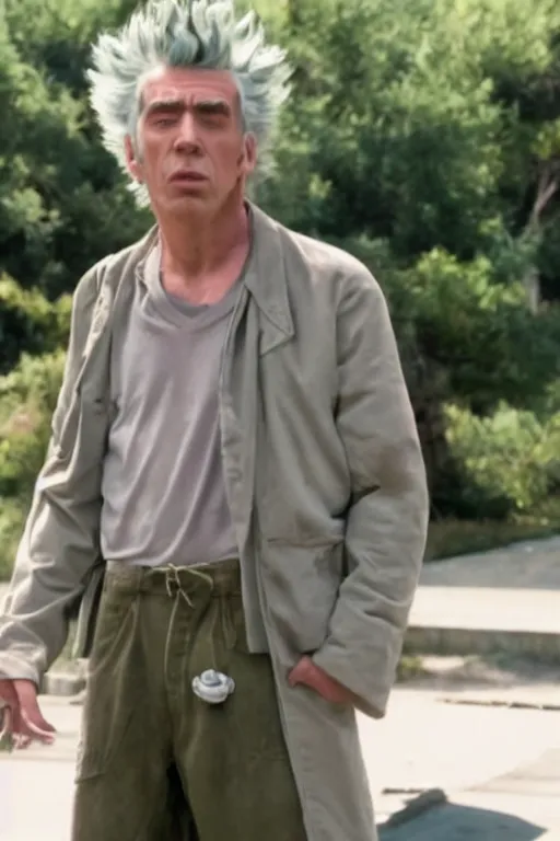 Image similar to kramer as rick sanchez, real life, high quality movie still, photorealistic, ultra detail