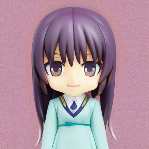 Image similar to character face portrait of a singular kawaii chibi in the sytle of kyoto animation, in simple background, nendoroid eyes, toon shader, anime waifu, ukiyoe