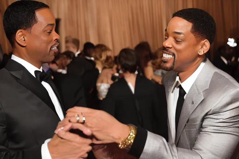 Prompt: will smith slapping chris rock at oscars ultra detailed 4k