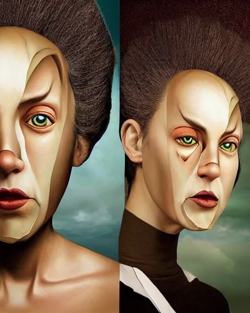 Image similar to surrealist portrait art in the styles of igor morski, jim warren, and aida muluneh, intricate, hyperrealistic, accurate facial details, profile picture with chromakey!!!!! background, volumetric lighting