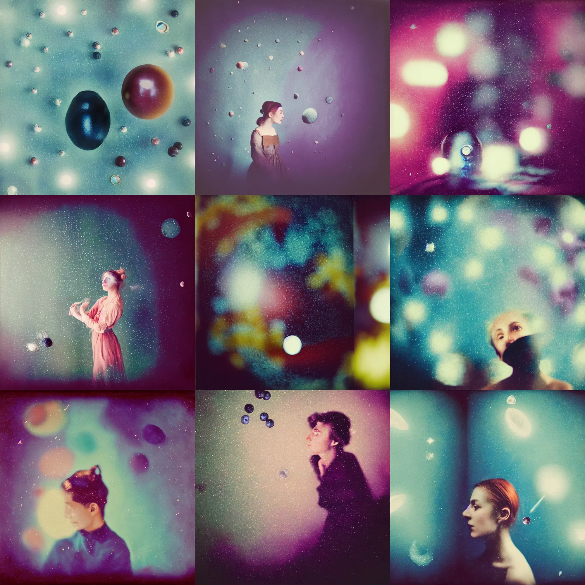 Image similar to kodak portra 4 0 0, wetplate, muted colours, blueberry, motion blur, portrait photo of a backdrop, sparkling, halfmoon in space, by georges melies and by wes anderson and by britt marling