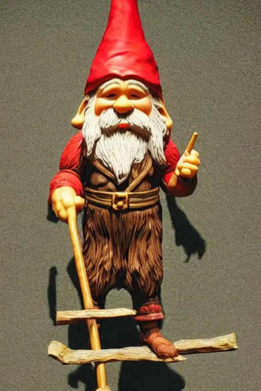 Prompt: photo taken of an epic intricate, ultra detailed, super realistic sculpture of gnome holding a pitchfork, sculpture on display, created by weta workshop, photorealistic, sharp focus, f 0. 4, face centred, golden ratio