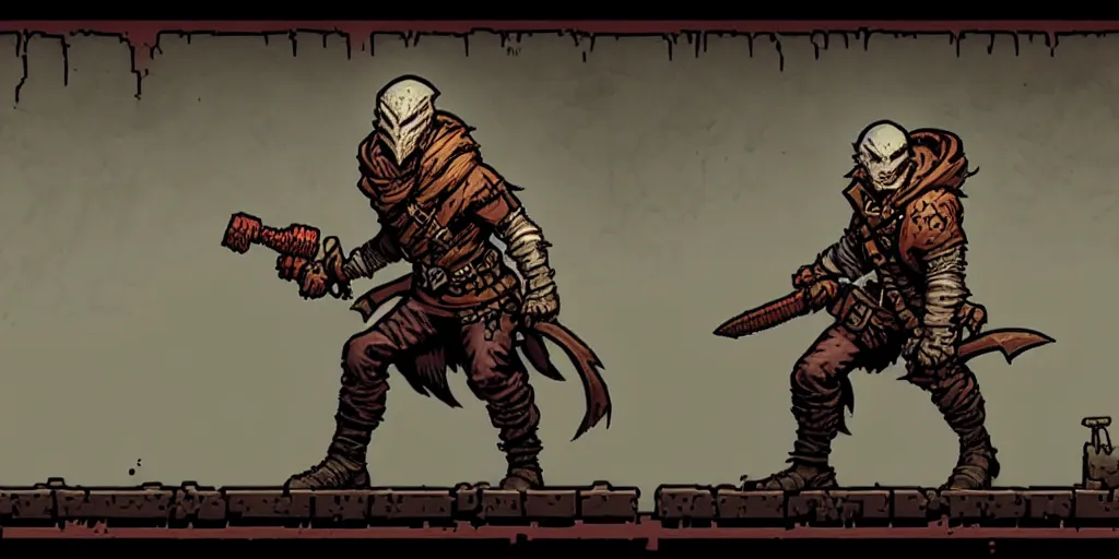 Image similar to rogue character portrait, sprite, darkest dungeon, pc game, sideview, art by moebius and greg rutkowski.