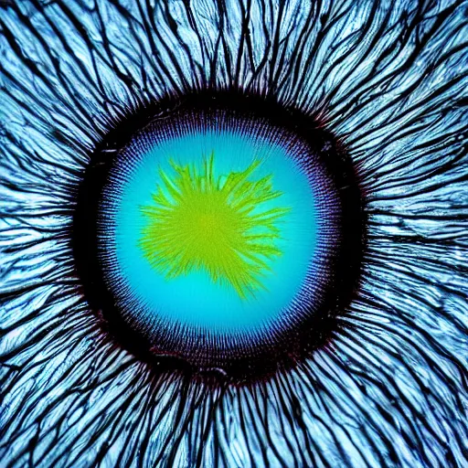 Prompt: microscopy image of mycelium growing into the shape of an eye and iris, natural color, fine art, nature journal figure, ultra detailed 9 k tiff