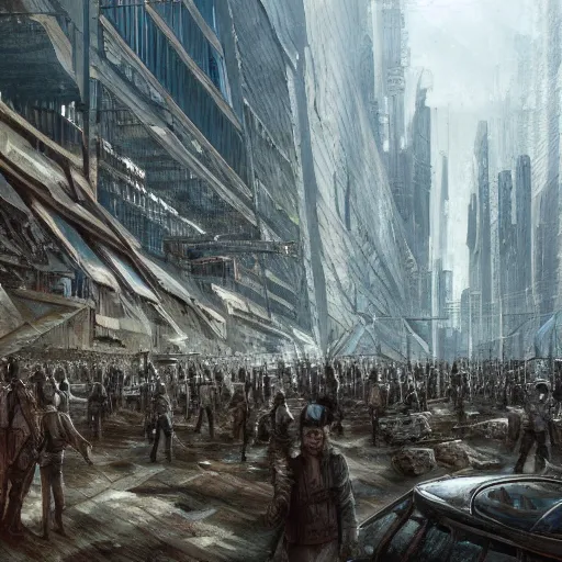 Image similar to a dystopian earth when humans are ruled by a large pointing finger and there are rows of people in shackles going to office jobs, by james gurney, 8k, artstation, artstation