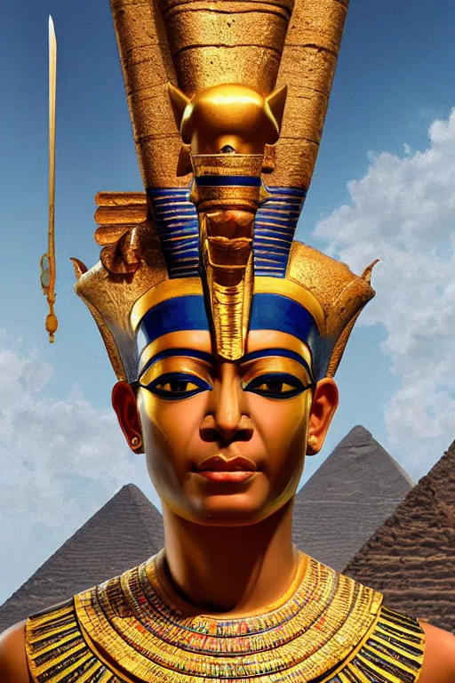 Image similar to egypt god osiris, god of the underworld, highly detailed, d & d, fantasy, highly detailed, digital painting, trending on artstation, concept art, sharp focus, illustration, global illumination, ray tracing, realistic shaded, art by artgerm and greg rutkowski and fuji choko and viktoria gavrilenko and hoang lap, sunny