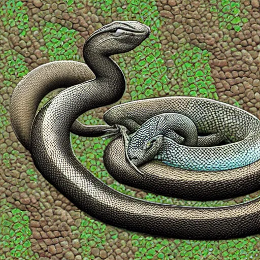 Image similar to snake morphed with a Komodo dragon.