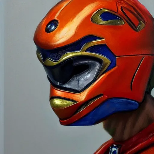 Image similar to a realistic painting by Raffaello Sanzi Power Rangers helmet, based on a puma, Inca themed smooth,Sharp focus, fanart best Artstation