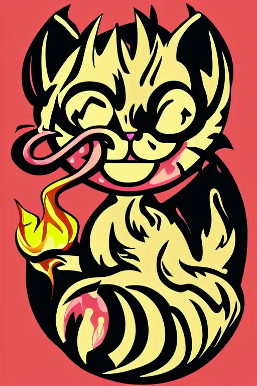 Image similar to Evil kitten, the devil, sticker, blood thirsty, spawn of Satan, burning in hell, blood, evil, colorful, illustration, highly detailed, simple, smooth and clean vector curves, no jagged lines, vector art, smooth