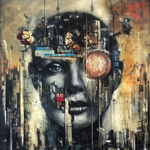 Image similar to the city by karol bak, banksy, simon bisley, guy denning, mimmo rotella, ravi zupa