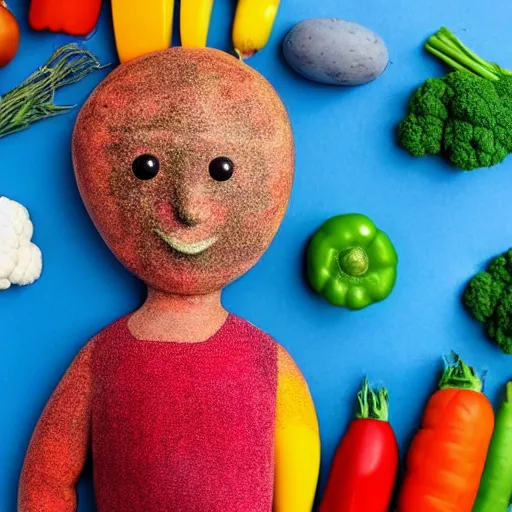 Prompt: a child made of vegetables, photo realistic, professional photography