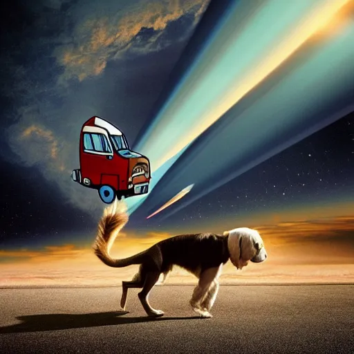 Image similar to national geographic picture of the dumb and dumber dog van entering the atmosphere