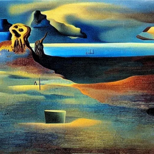 Image similar to A beautiful landscape painted by Salvador Dali, Salvador Dali art collection, Gallery of Surrealism, Oil on Canvas, Salvador Dalí works