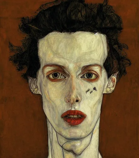 Image similar to portrait of a robot by egon schiele in the style of greg rutkowski