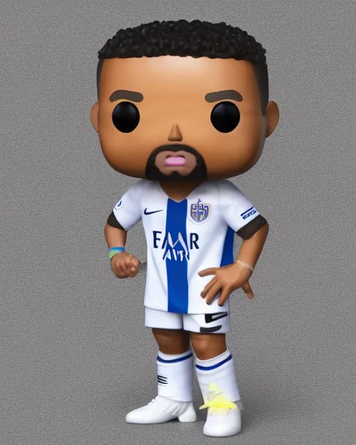 Image similar to full body 3d render of funko pop neymar jr as a funko pop, studio lighting, white background, blender, trending on artstation, 8k, highly detailed