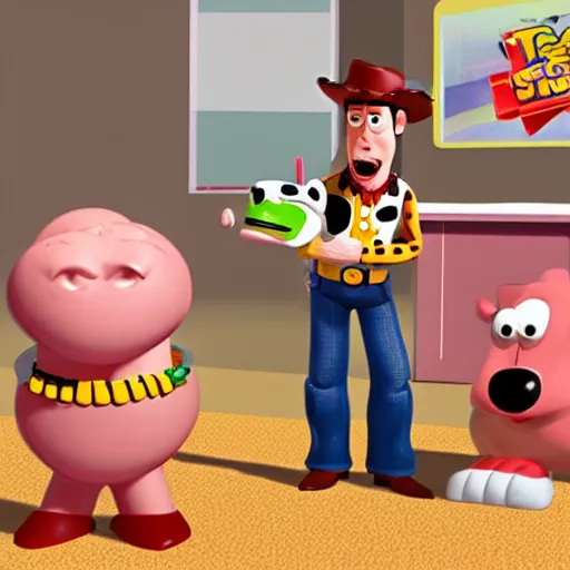 Prompt: meat toy story cartoon