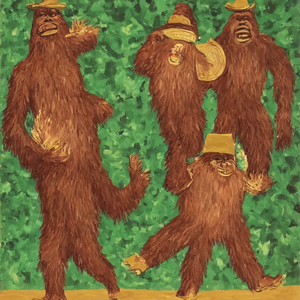 Prompt: bigfoot in a sombrero dancing