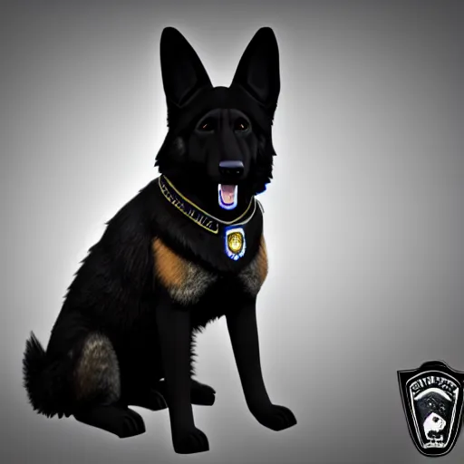 Prompt: police dog german sheperd, 3 d model, cartoony, unreal engine, 4 k, artstation, dreamworks, ultra quality, blue uniform, badge on collar, pixar, rollerkates