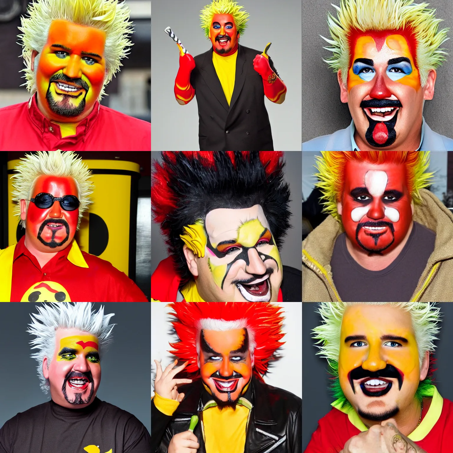 Prompt: Guy Fieri in Ronald McDonald makeup