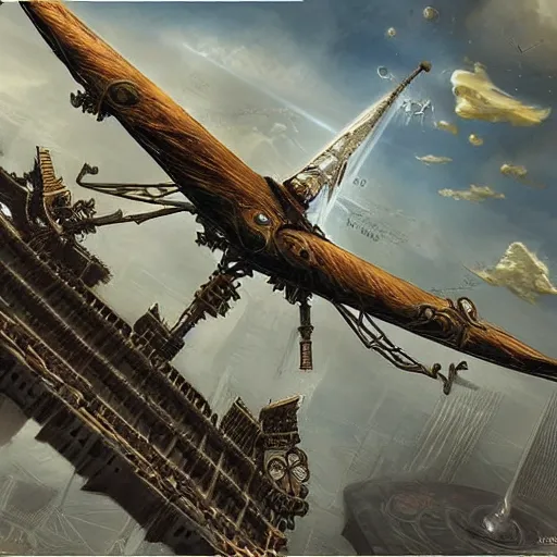 Image similar to flying city in a steel lotus, sky, steampunk!!!, fantasy art, steampunk, masterpiece, octane