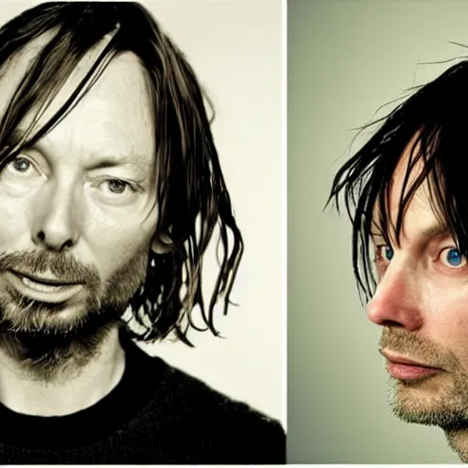Prompt: Thom Yorke, and Jonny Greenwood, professional photo