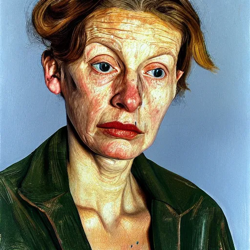Prompt: high quality high detail painting by lucian freud, hd, pretty charismatic woman, photorealistic lighting