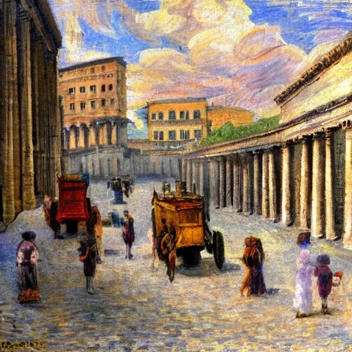 Image similar to impressionist painting of a city street in Ancient Rome