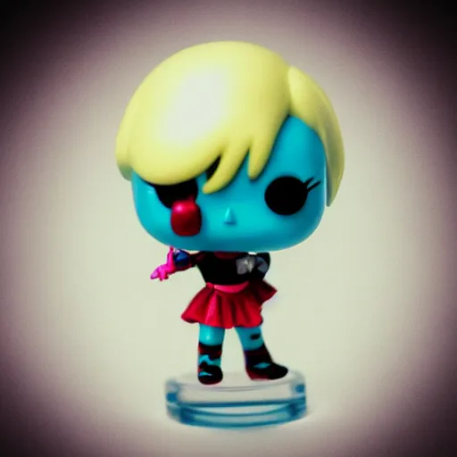 Image similar to funko pop of harley quinn inside a crystal ball, trending on artstation, hdr, instagram photo, photo studio