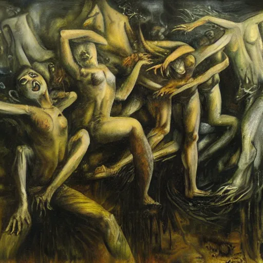 Image similar to a painting of a group of people in the water, a surrealist painting by william dobell, deviantart, neo - expressionism, apocalypse art, surrealist, grotesque