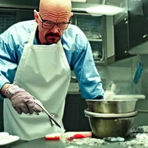 Prompt: walter white cooking meth in dexters laboratory