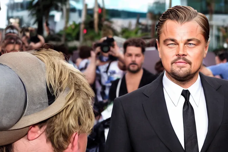 Prompt: Leonardo DiCaprio cosplaying as Borat, 8k resolution at Comic Con