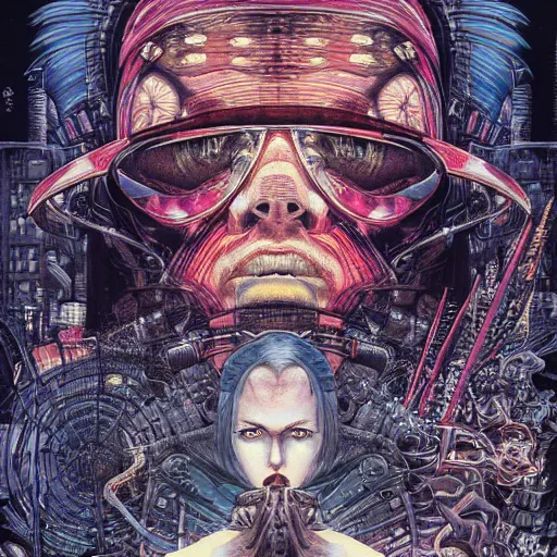 Image similar to portrait of crazy blade runner, symmetrical, by yoichi hatakenaka, masamune shirow, josan gonzales and dan mumford, ayami kojima, takato yamamoto, barclay shaw, karol bak, yukito kishiro