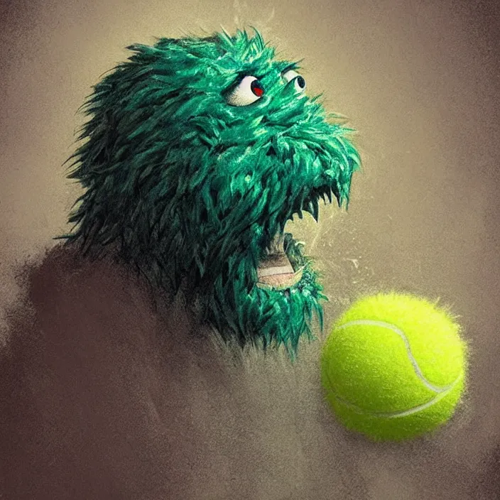 Image similar to cinematic portrait of a cute tennis ball monster in water, chalk, masterpiece, trending on artstation, featured on pixiv, cinematic composition, dramatic pose, beautiful lighting, sharp details, hyper - detailed, hd, hdr, 4 k, 8 k, art by basil gogos
