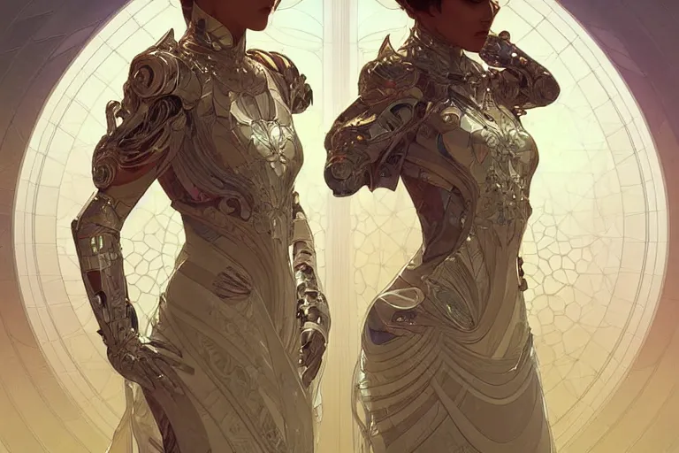 Prompt: a line art pattern of high tech science fiction religious design intricate digital painting artstation concept art smooth sharp focus illustration, art by artgerm and paul chadeisson and greg rutkowski and alphonse mucha