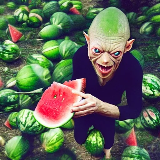 Image similar to Gollum eating watermelon, action, go pro