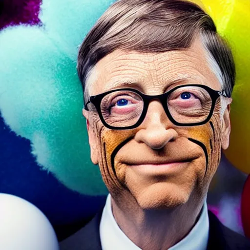 Image similar to UHD candid photo of Bill Gates dressed as Renfield, wearing extremely accurate clown makeup, accurate face, UHD, photorealistic, correct face, photo by Annie Leibowitz