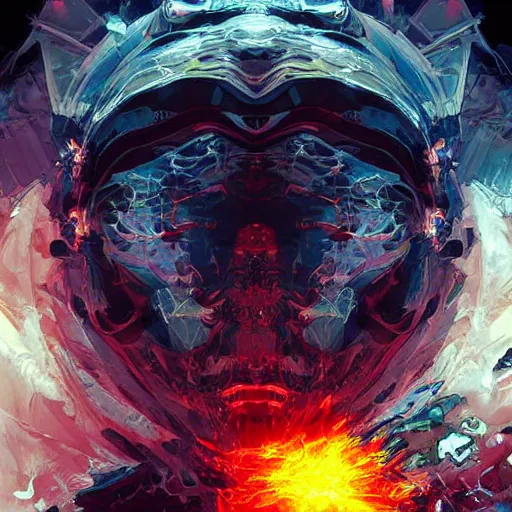 Image similar to satanic astronaut deity ominous evil melting inferno fractal fractalizing yoji shinkawa apophasis by rutowski bussiere andreas rocha