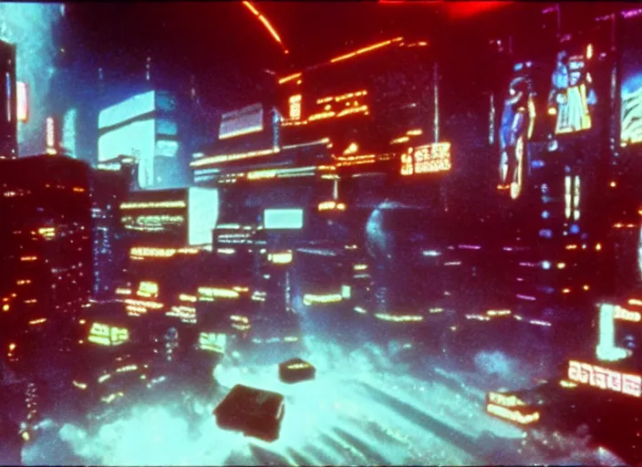 Prompt: scene from a 1980s cyberpunk science fiction film