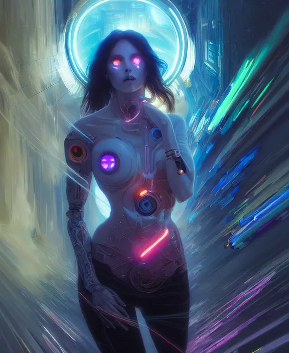 Image similar to a whirlwind of souls rushing inside the metaverse, half body, glowin eyes, android, cyborg, cyberpunk face, by loish, d & d, fantasy, intricate, elegant, highly detailed, colorful, vivid color, digital painting, artstation, concept art, art by artgerm and greg rutkowski and alphonse mucha and ruan jia