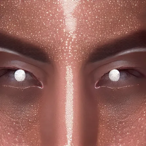 Prompt: closeup of sweating forehead with sweat on it, big drops of sweat, big beads of sweat, sweat drops, airbrush painting, forehead only, by Hajime Sorayama, symmetric face, beautiful face, highly realistic, star flares, trending on artstation, beautiful lighting, sharp, details, hyper-detailed, HD, HDR, 4K, 8K