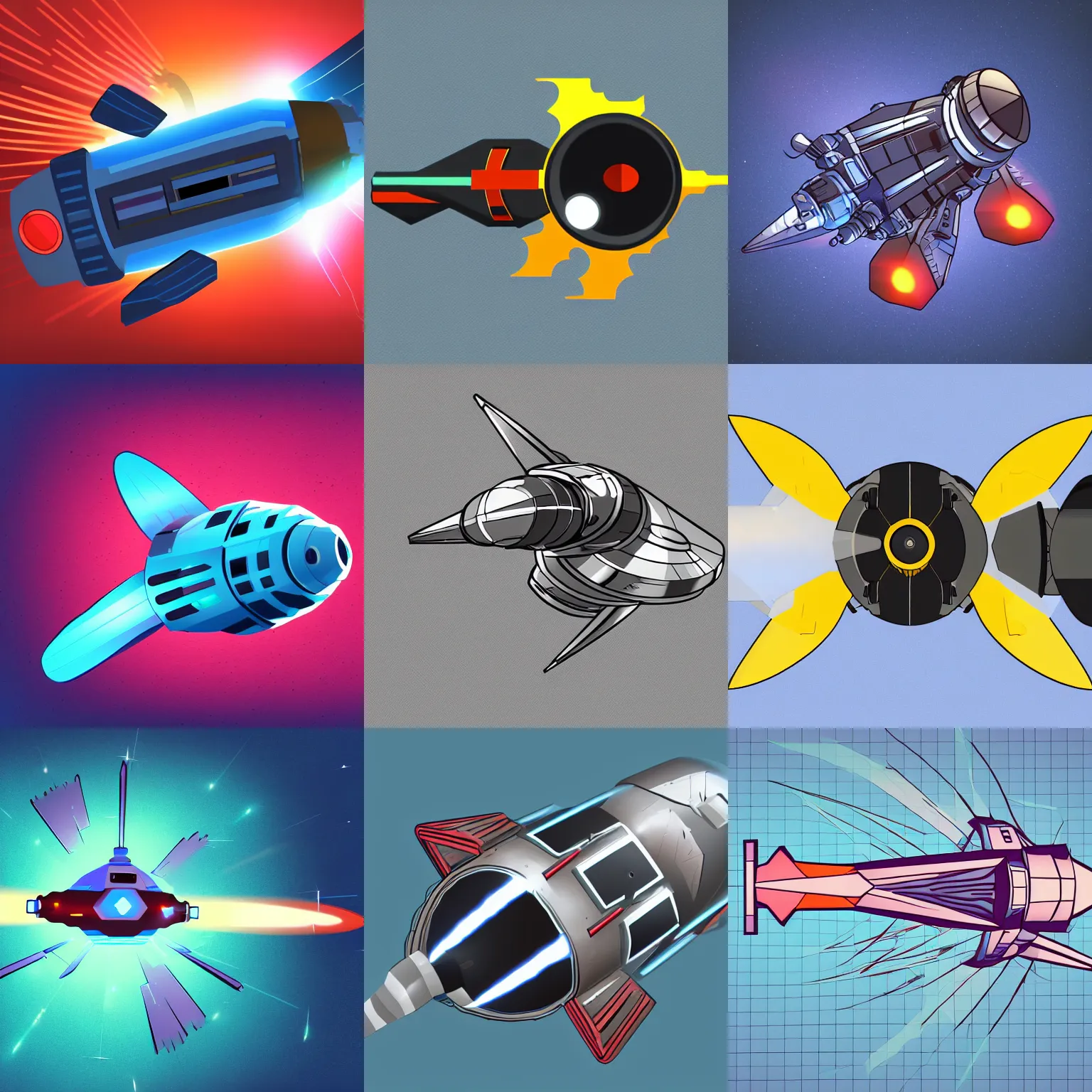 Prompt: stylized 2 d spaceship thruster. inkscape, illustrator, vector graphics, bloom, 2 d.