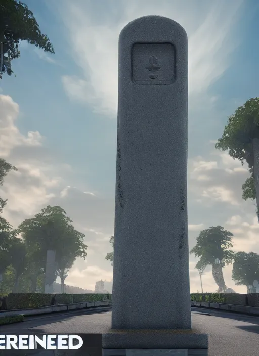 Image similar to highly detailed render of a futuristic monument stele standing on the road made in unreal engine 4