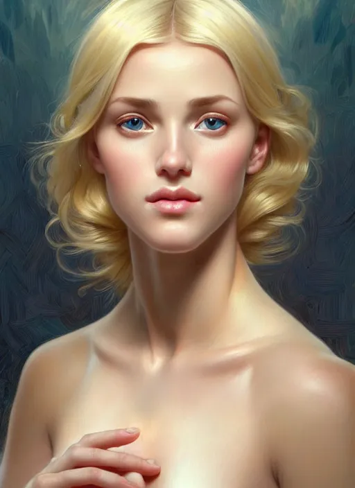 Image similar to face of feminine perfection!! portrait of young wife blessed by god with ever - increasing physical mental perfection, blonde, symmetrical! intricate, sensual features, highly detailed, biblical!! holy perfection!! digital painting, artstation, concept art, smooth, sharp focus, illustration, art by artgerm and greg rutkowski and alphonse mucha