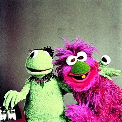 Image similar to “ a still of weed monster muppet from a violent muppet show from 1 9 8 0 ”