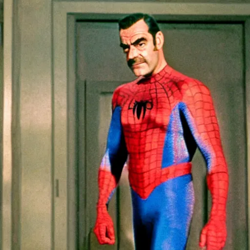 Image similar to sean connery as spiderman, movie still