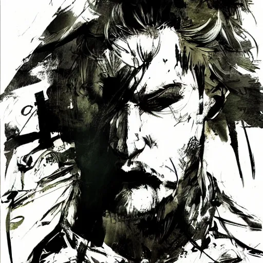 Image similar to Yoji Shinkawa style artwork of a soldier in the woods