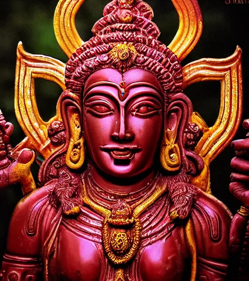 Image similar to mystical hindu blood god, film photo, grainy, high detail, high resolution