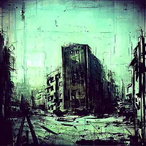 Image similar to “matte painting of a war torn city by Guy Denning”